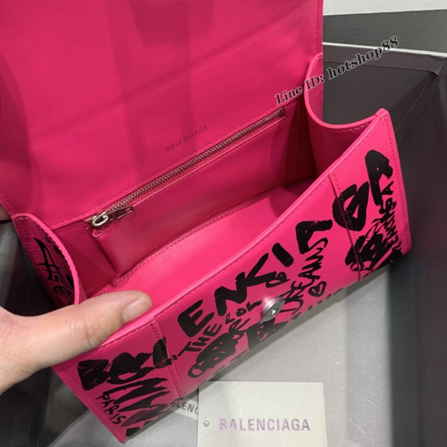 Balenciaga專櫃新款小號手提肩背女包原單沙漏包 巴黎世家塗鴉玫紅色沙漏包 fyj1397